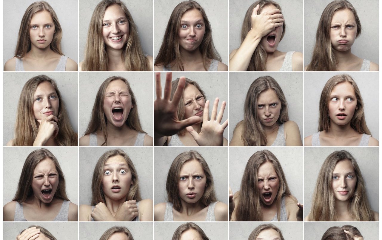 Collage of images of woman with different emotional expressions